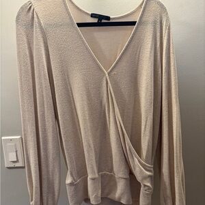Gibson Wrap-Style Long Sleeve Top in Light Beige medium